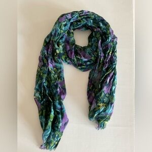 Patricia Nash Floral Print Lightweight Crinkle Scarf - Green & Purple